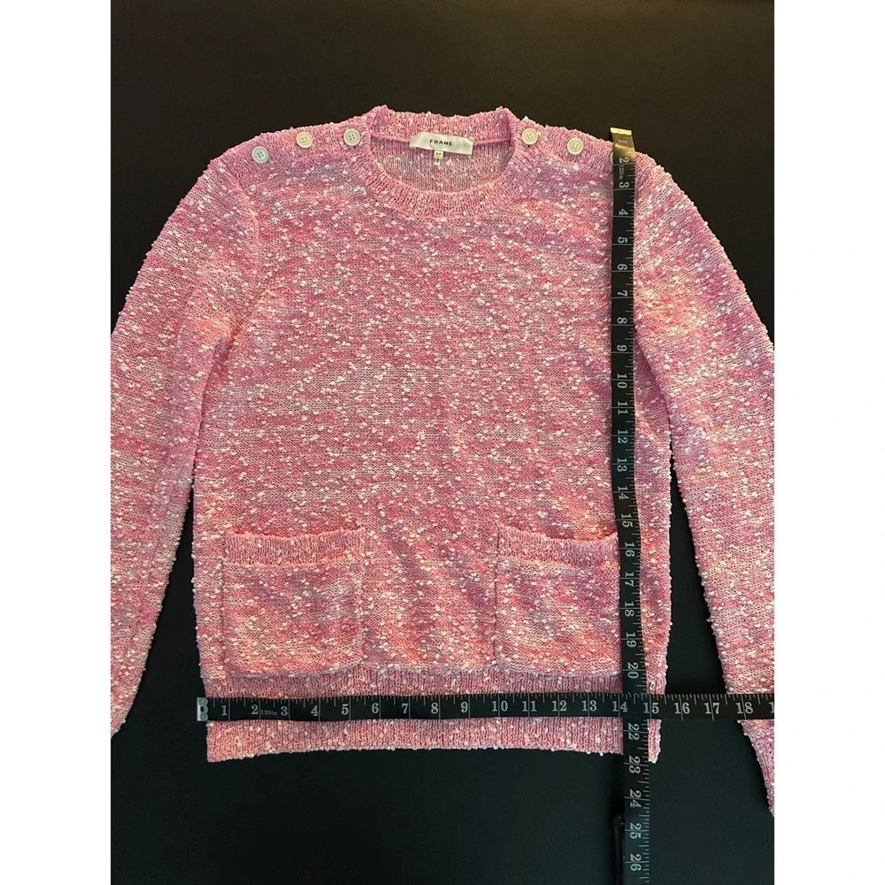 FRAME Pink Boucle Button Shoulder Sweater WE24KSW024 Womens Small S (1217)